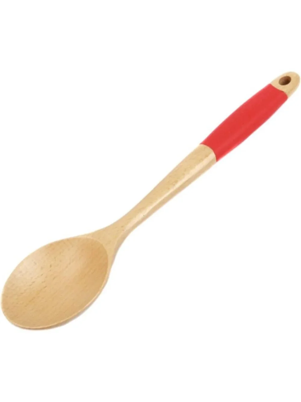 Premium Silicone Handle Wooden Spoon Set - 14 Inch Kitchen Utensils, Red